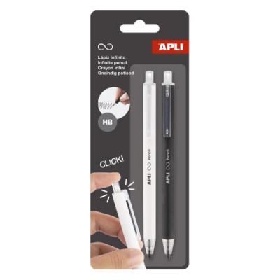 PACK 2 LAPICES RETRACTIL INFINITO NEGRO BLANCO APLI 20064