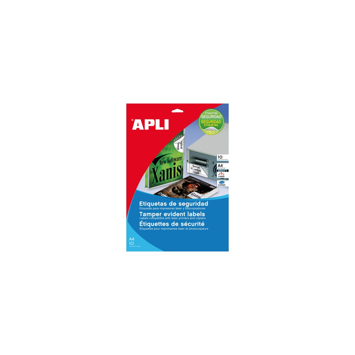 PAQUETE 10 HOJAS A4 ETIQUETAS DE SEGURIDAD POLIESTER PLATA 457 X 212MM APLI 11272 PAQUETE 10 HOJAS A4 ETIQUETAS DE SEGURIDAD POLIESTER PLATA 457 X 212MM APLI 11272