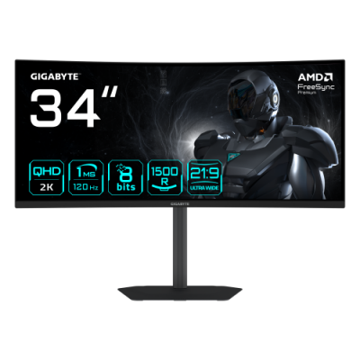GIGABYTE GS34WQCA Monitor Gaming Curvo 34 WQHD 3440 x 1440 1500R 120Hz 1ms 300 cd m FreeSync Premium HDR Ready HDMI 20 DisplayP