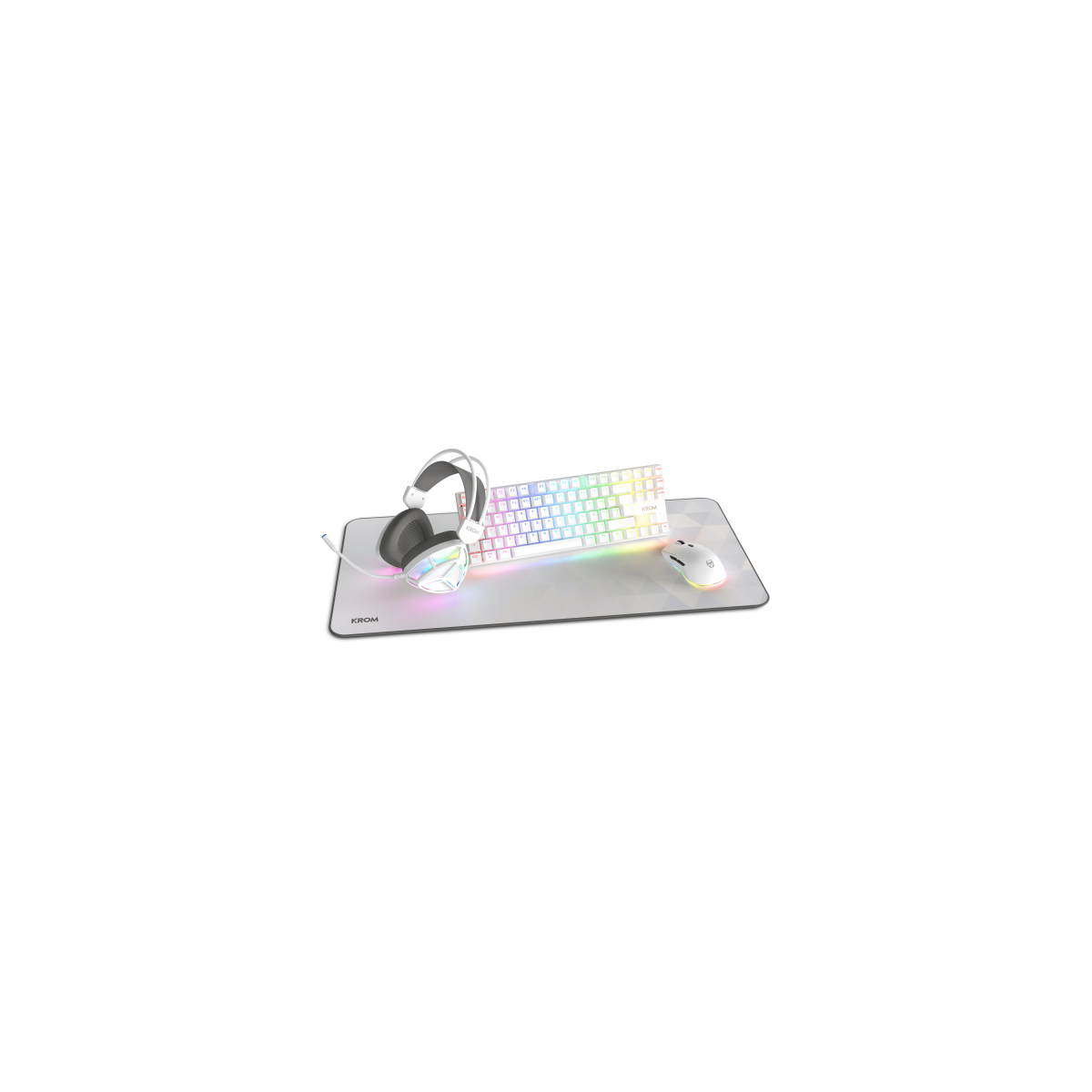 KROM KLASS PACK 4 en 1 RGB BLANCO KIT DE TECLADO RATON ALFOMBRILLA Y AURICULARES GAMING