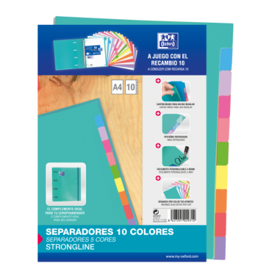 SEPARADORES CARTULINA STRONGLINE A4 10 POSICIONES 10 COLORES OXFORD 400149957