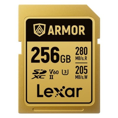 LEXAR 256GB PROFESSIONAL ARMOR GOLD SDXC UHS II CARDS UP TO 280MB S READ 210MB S WRITE C10 V60 U3STAINLESS STEEL CASING IP68