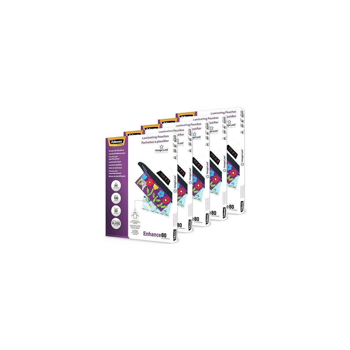 PACK 500 FUNDAS PLASTIFICAR 80 MICRAS BRILLO A4 216X303 MM FELLOWES 100142462