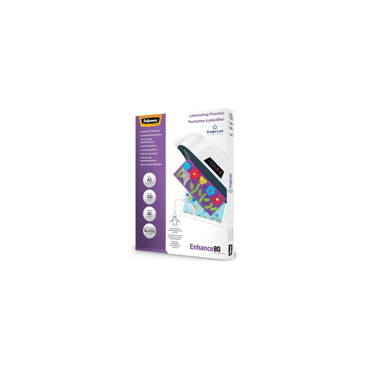 PACK 500 FUNDAS PLASTIFICAR 80 MICRAS BRILLO A3 303X426 MM FELLOWES 100144239