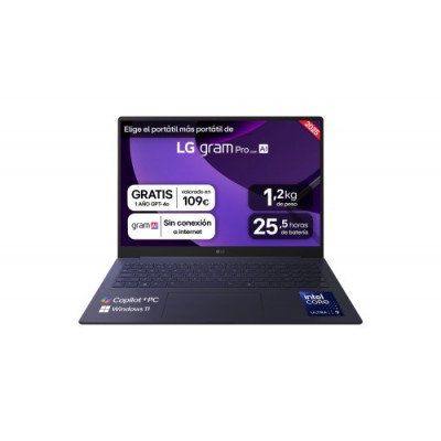PORTATIL LG 16 GRAM PRO 16Z90TS GAU99B INTEL CORE ULTRA 9 33 GHZ 406 CM 2560 X 1600 PIXELES 32 GB 1 TB