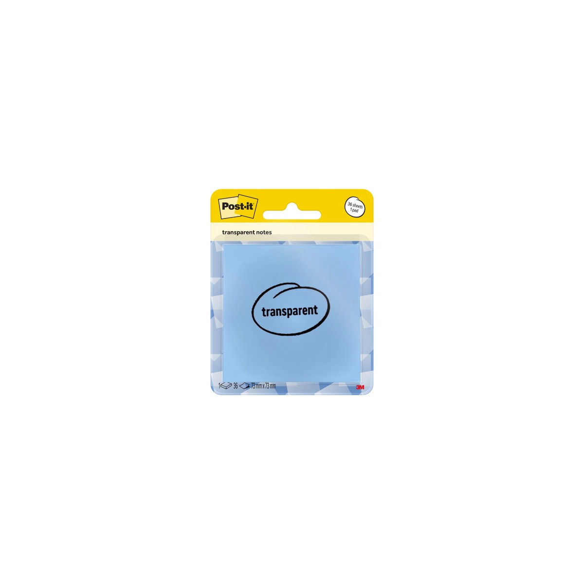 BLISTER 36 HOJAS NOTAS TRANSPARENTES 600 1TRSPB 73X73 MM AZUL PASTEL POST IT 7100394509