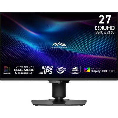 MSI MONITOR MAG 274UPDF E16M 27 RAPID VA MINI LED PLANO 3840X2160 160HZ NEGRO