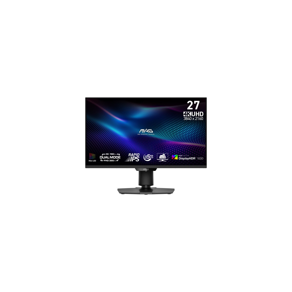 MSI MONITOR MAG 274UPDF E16M 27 RAPID VA MINI LED PLANO 3840X2160 160HZ NEGRO