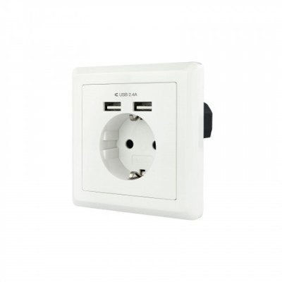 Nanocable Base de enchufe de pared tipo schuko con 2 tomas USB Max 24A blanca