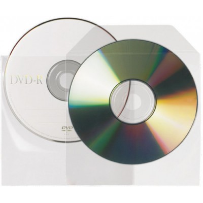 PACK DE 25 FUNDAS CD DVD PP TRANSPARENTE NO ADHESIVAS CON SOLAPA 3L 10295