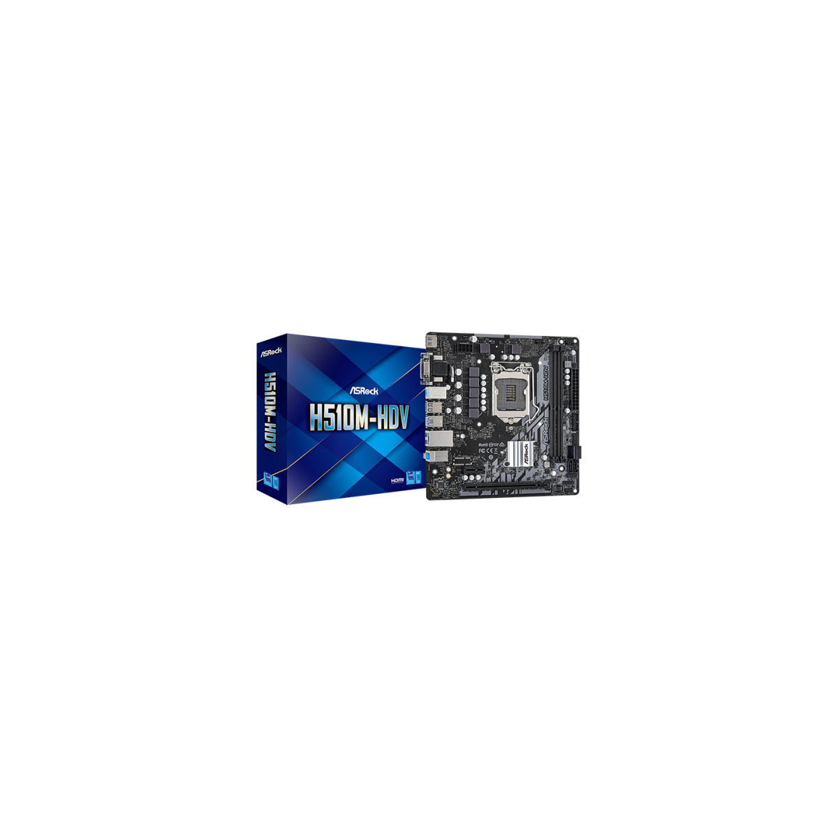 PLACA ASROCK H510M HDV M2 SEINTEL1200H5102DDR464GBVGADVIHDMIGBLAN4SATA34USB32M2MATX