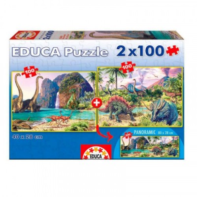 PUZZLE 2x100 DINO WORLD DE 6 8 ANOS EDUCA BORRAS 15620