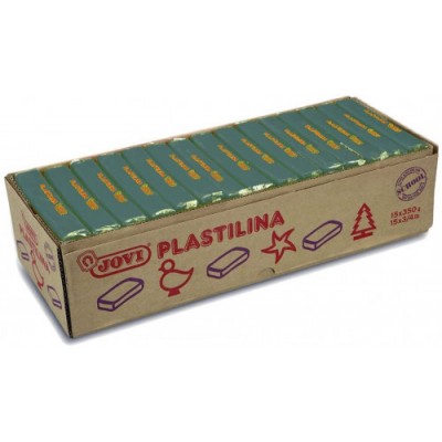 CAJA 15 PASTILLAS PLASTILINA 350 G VERDE OSCURO JOVI 7211