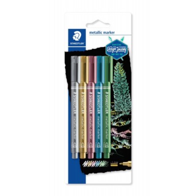 BLiSTER CON 5 MARCADORES METaLICOS EN COLORES ORO PLATA ROJO AZUL Y VERDE STAEDTLER 8323 S BK5