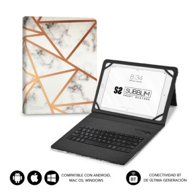 SUBBLIM Funda con Teclado Keytab Pro BT Trendy Marmol Blanco