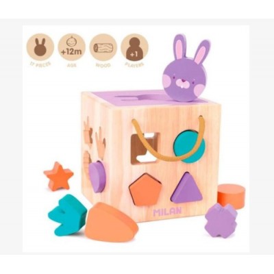 JUGUETE EDUCATIVO DE MADERA CUBO PARA ENCAJAR PIEZAS RABBIT MILAN 660505