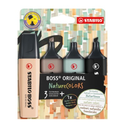 STABILO BOSS ORIGINAL NatureColors marcador 4 piezas Punta de cincel Beige Negro Verde Gris claro