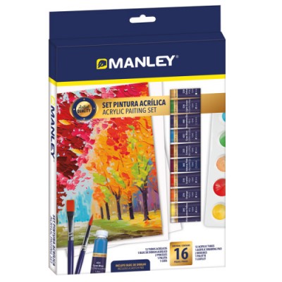 SET PINTURA ACRILICA 16 PZAS MANLEY MDV00100