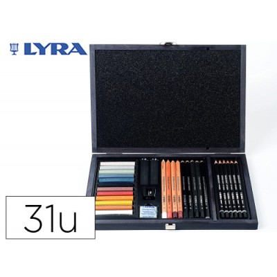 SET DIBUJO CAJA DE MADERA 31 UDS LYRA L2054002