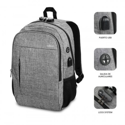 SUBBLIM Mochila para Portatil Urban Lock Backpack 16 Grey